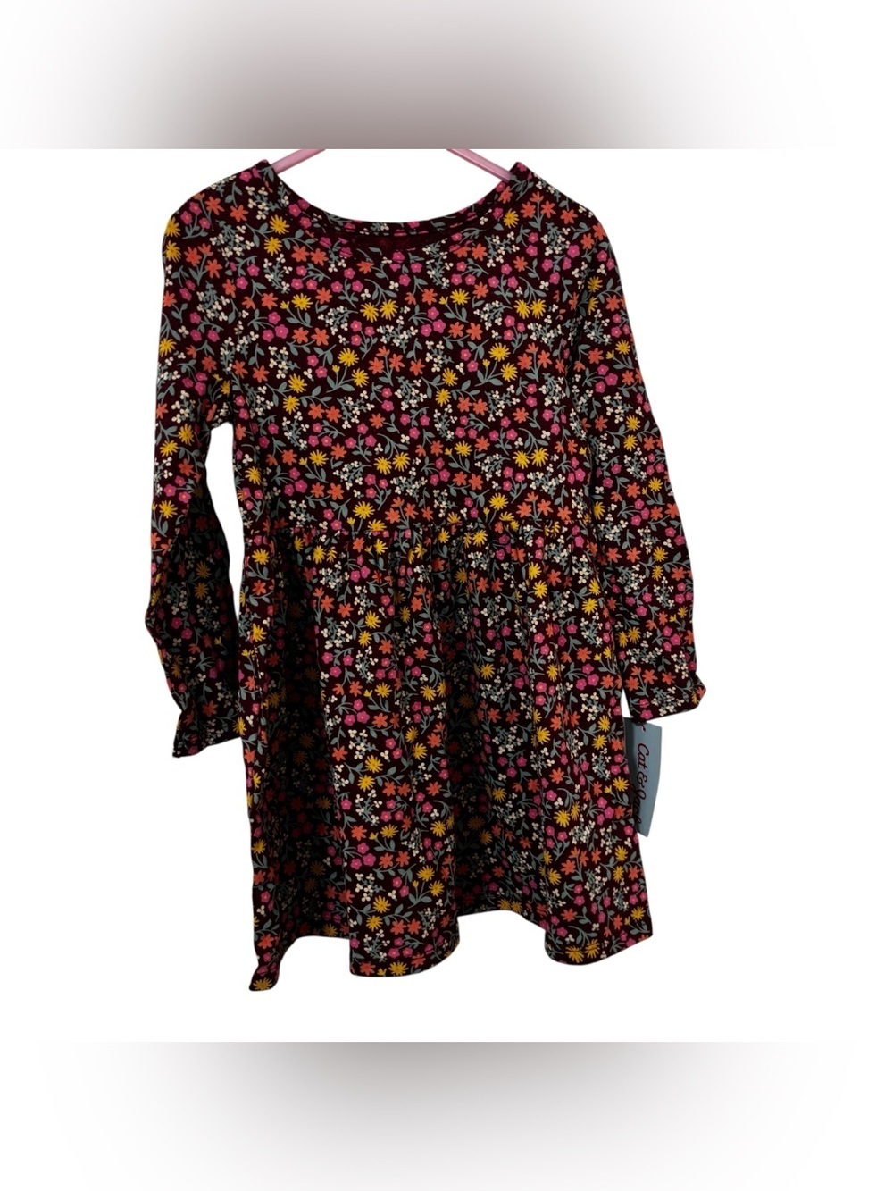 3/$15 *New* Cat & Jack Maroon mini floral long sleeve shirt dress kids girls 4T